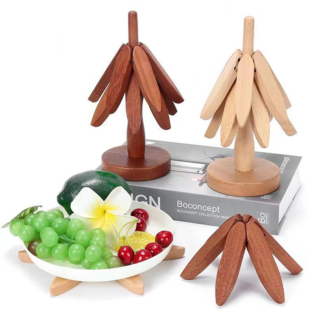 Tree Trivet Set Decorative Practical Wooden Tree Coaster Set for Cup Bowl Plate Teapot Frying Pan Hot Pot 3 Cushions