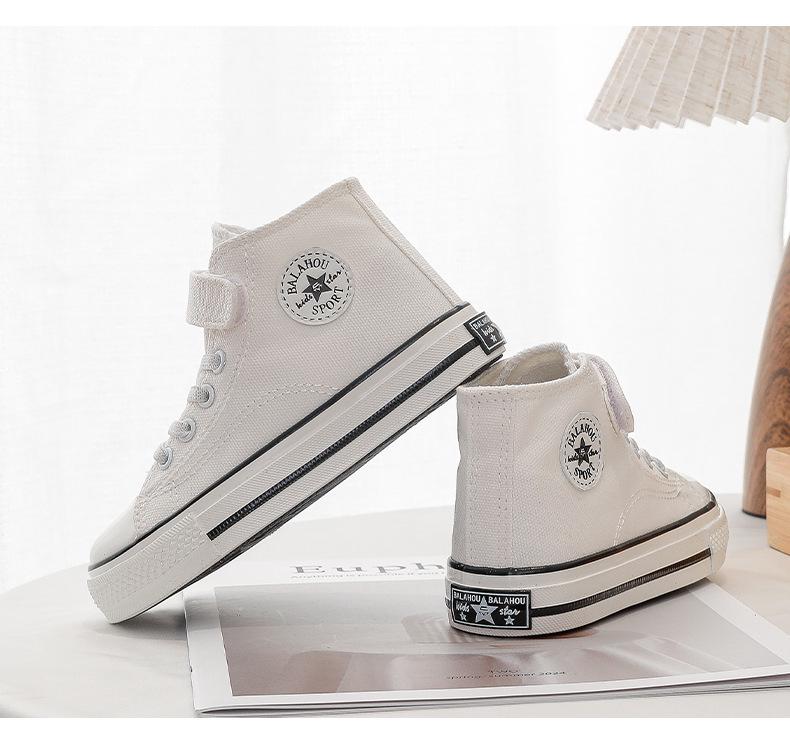 Spring/Autumn Canvas Velcro High-Top Shoes for Toddlers - Unisex Skate & Sports Shoes