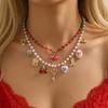 Romantic Red Cherry Heart Charm Necklace for Women Gold Color Sweet Strawberry Fruit Chunky Chain Choker Party Vacation Jewelry