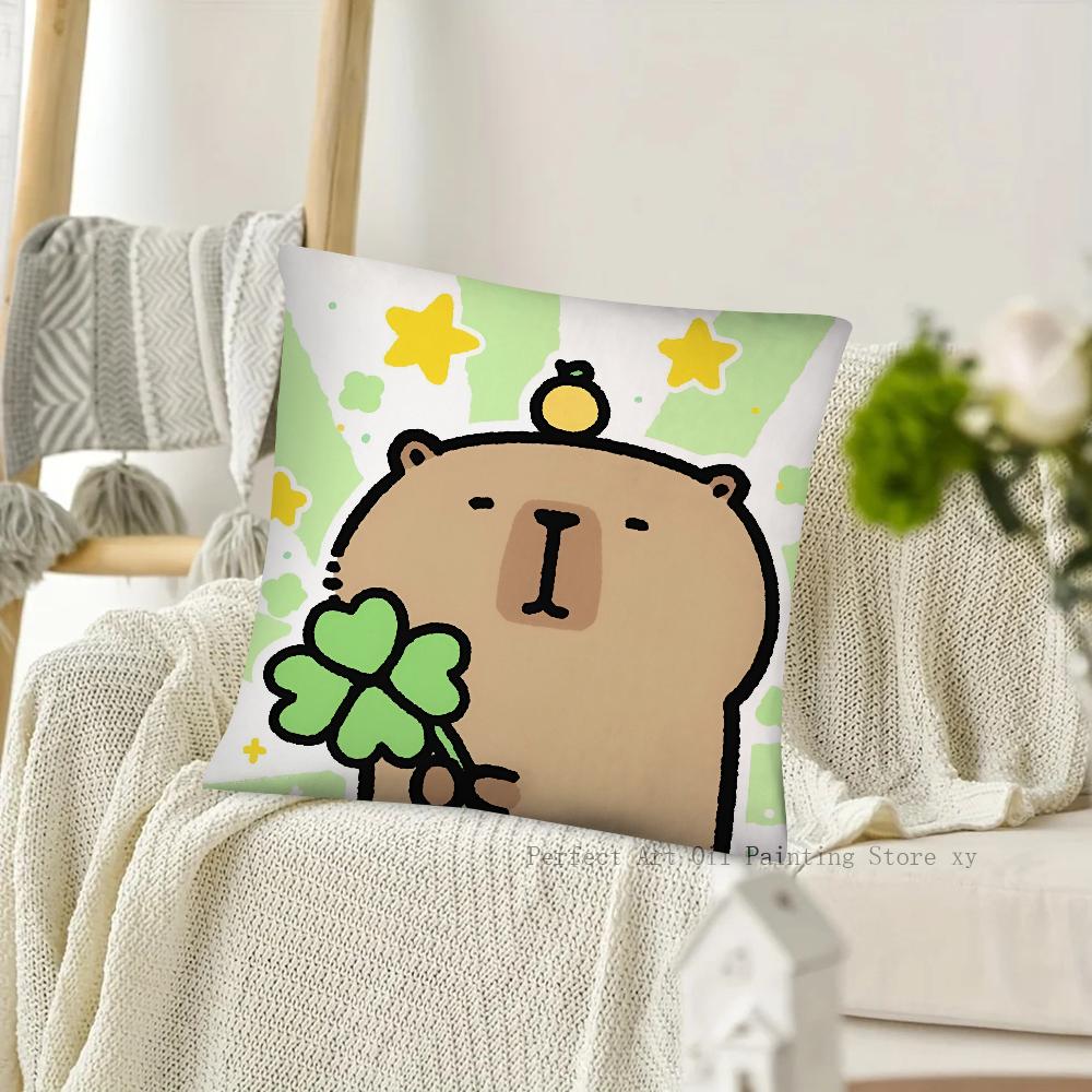 Cartoon Capybara Pillow Case Square Pillow Cushion Cover Bedroom Sofa Room Decoration Casual Pillow Cover