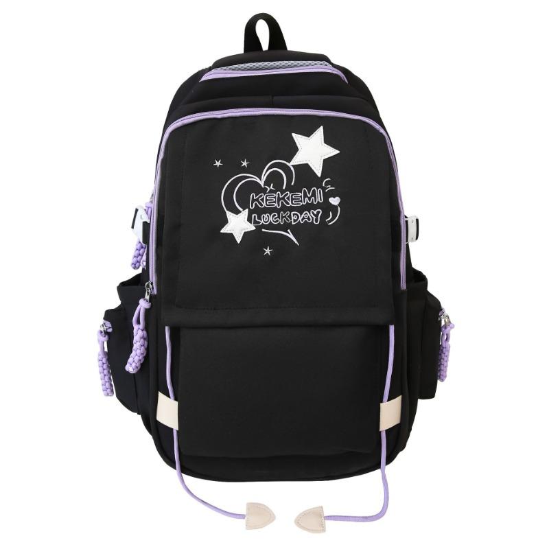 Sweet and cool girl schoolbag high value college style primary and secondary school students letter embroidery backpack men