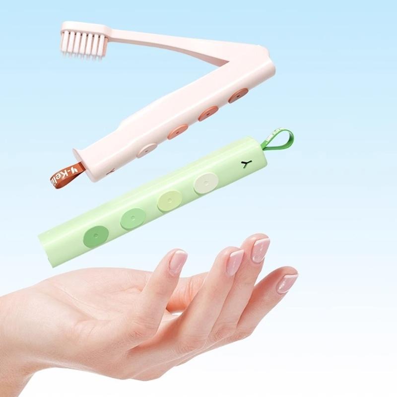 Portable Foldable Toothbrush Space Saving Design Anti Slip Handle Y Shape Hanging Loop Compact Storage Solution