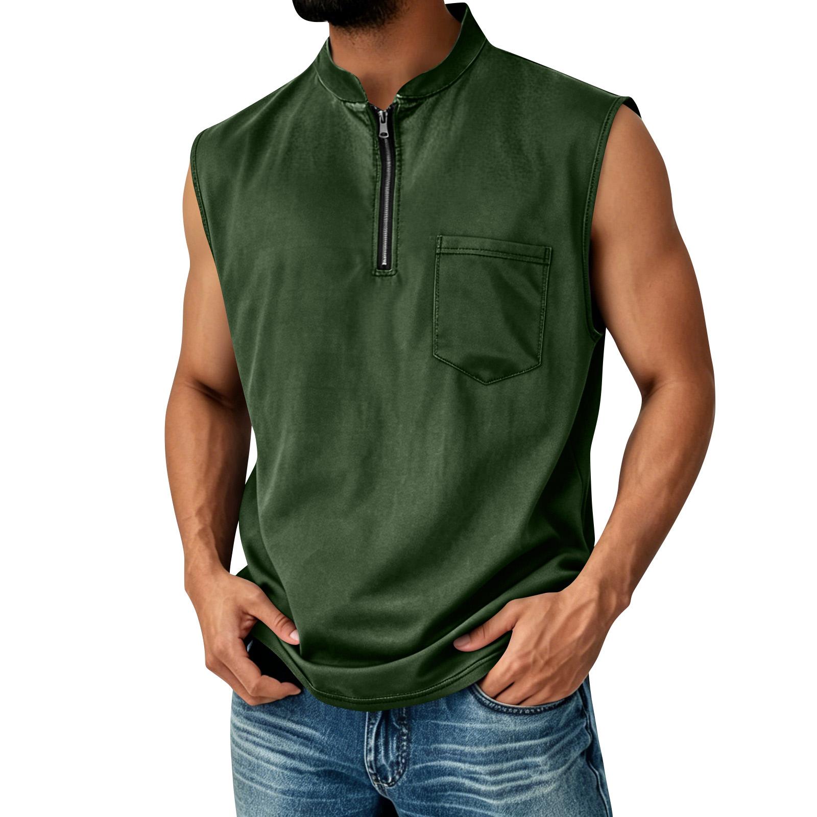 Men s Sleeveless Pullover Vest Half Zip Casual Comfortable Pocket Front Lightweight Soft Fabric Relaxed Fit L