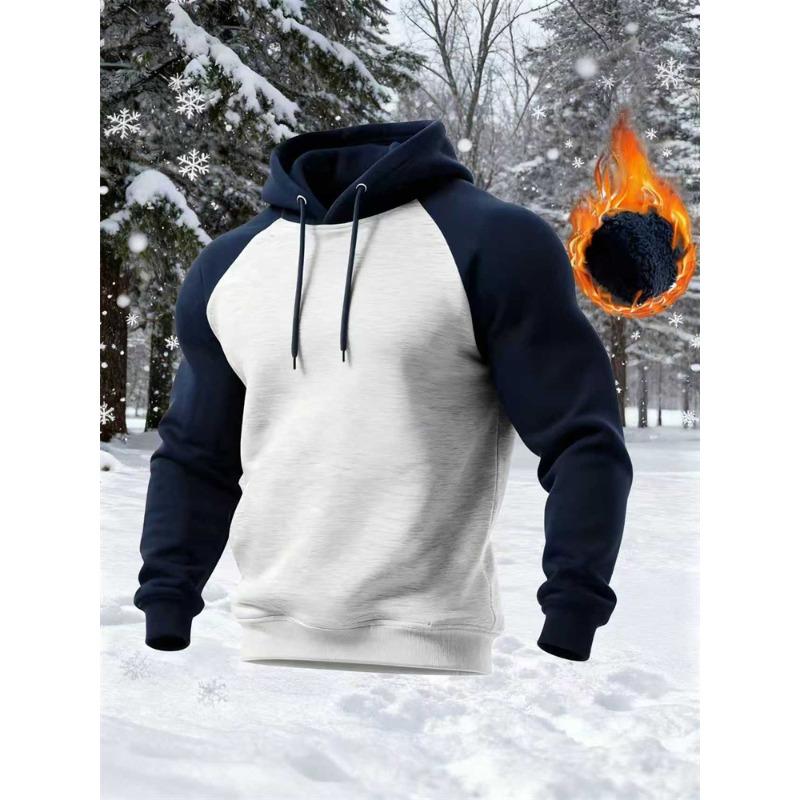 

American Men s Retro Casual Raglan Color-blocked Loose Hooded Casual Velvet Thickened Sweatshirt S синій
