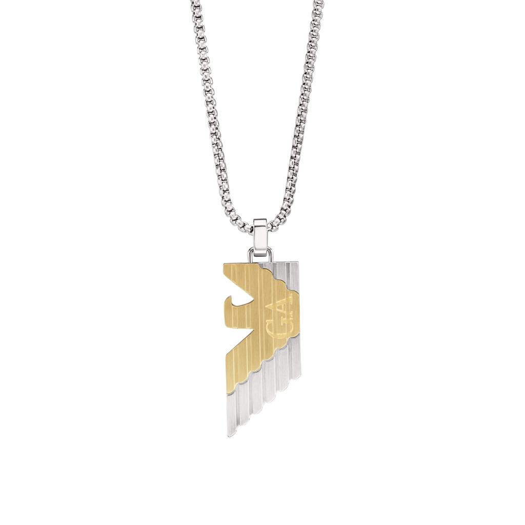 Emporio Armani Silver and Gold Stainless Steel Pendant Necklace Stainless No Jewels Men's Two-Tone (Model EGS3073040), Length 525mm, Width 12.6mm,