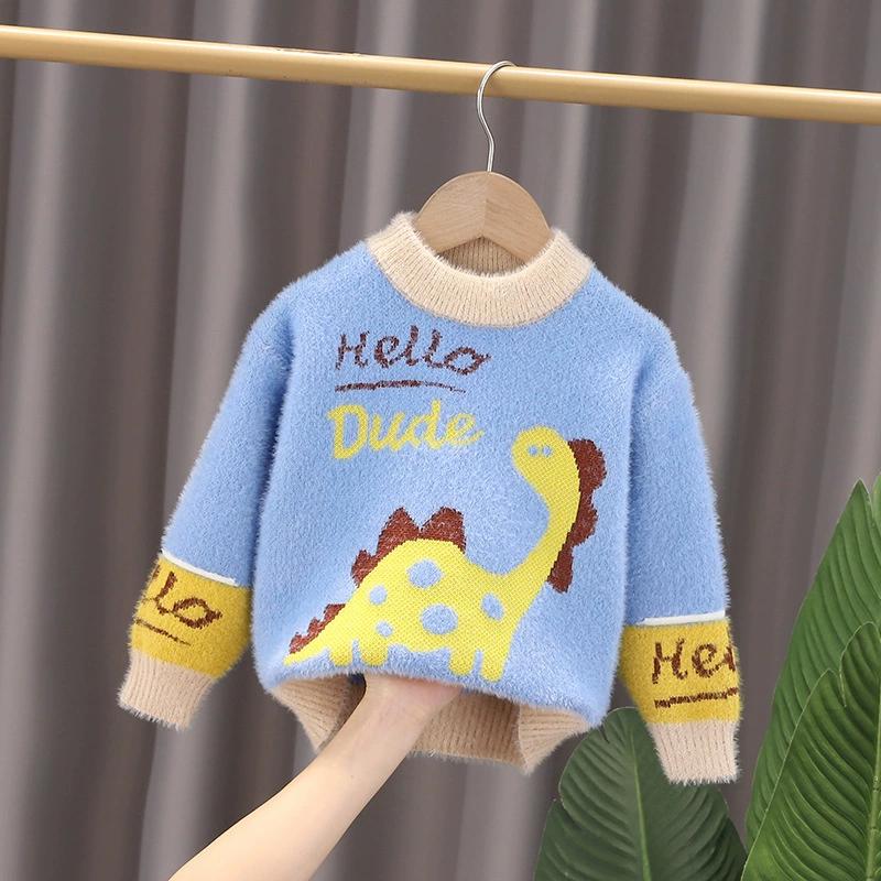 Autumn Winter Kids Cartoon Dinosaur Sweater Coat for 2-6T Soft Warm Fleece Children Girls Boys Outwear Clothes Tops