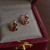 High-End Natural Garnet Gourd Stud Earrings for Women in Pure Silver - Retro French Style