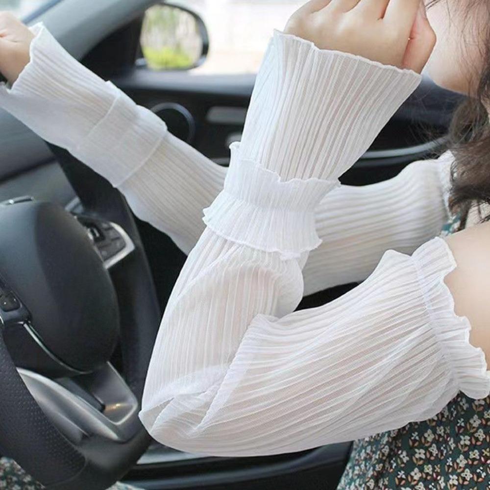 Women Lace Sunscreen Gloves Thin Summer UV Protection Driving Gloves Long Sleeves for Women Arm Cover Summer Accessories 1Pair