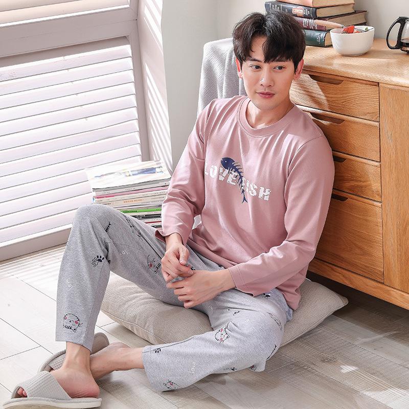 Men Pajamas Set Long Sleeve Pijama for Male L-3XL Size Homewear  Cotton Loungewear Nightie Sleepwear Man Pyjama