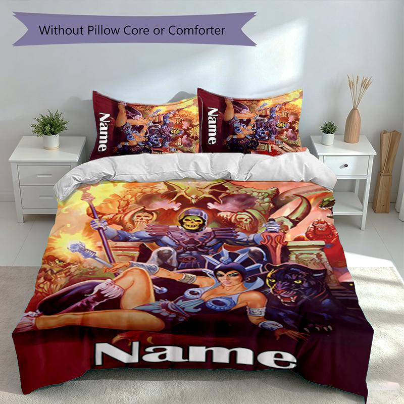 3pcs Custom Name He-Man and the Masters of the Universe Set,Includes 1 Duvet Cover and 2 Pillowcases,All-season Bedroom Decor