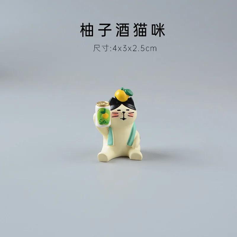 ZAKKA Cute Cartoon Tea Cat Ornament Resin Figurines Crafts Dollhouse Sushi Package Miniature Home Decor Desktop Accessories Gift