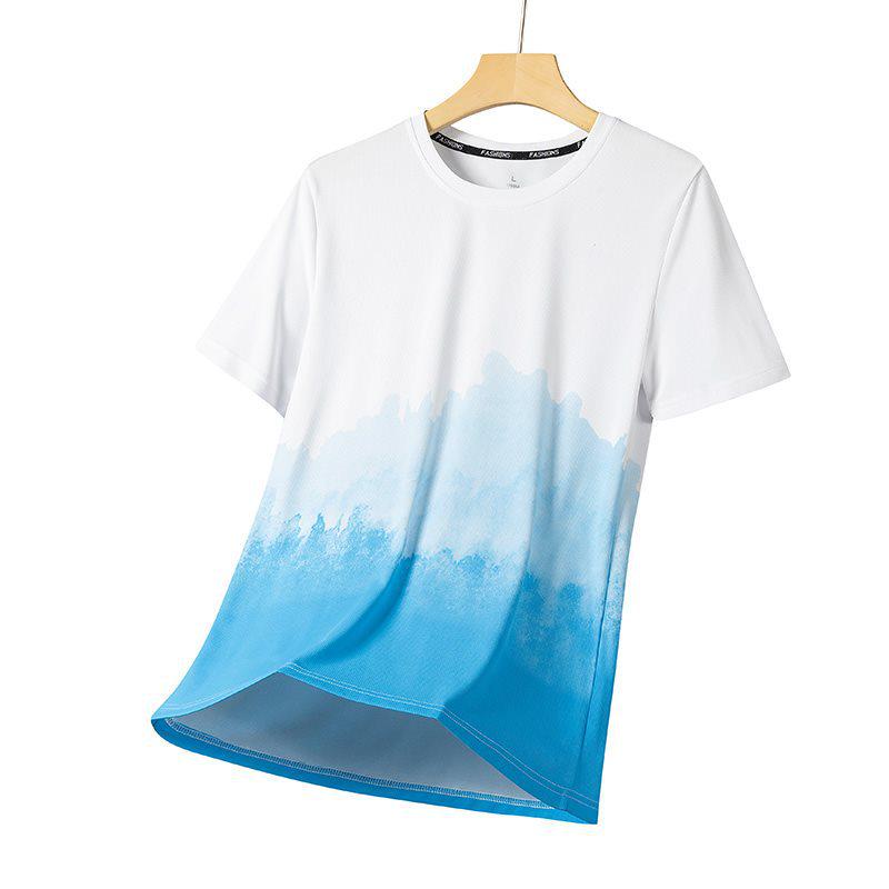 Camiseta de Verano para Hombre con Degradado de Seda Helada de Secado Rápido - Transpirable, Casual, Moderna, Manga Corta, Ropa Deportiva