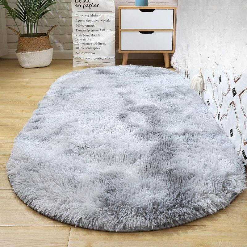 Living Room Tie-Dye Oval Silk-Wool Rug Plush Rug Bedroom Bedside Rug Cloakroom Decorative Floor Mat