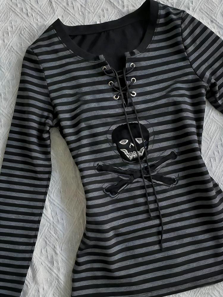 2000s American Vintage Gothic Black Women T-shirts Punk Style Graphic Grunge Tshirts Harajuku Y2k Long Sleeve Tops Streetwear