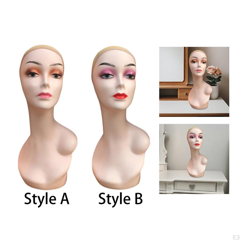 Bald Female Mannequin Head with Left Shoulder Multipurpose Professional Makeup Wig Stand 48cm