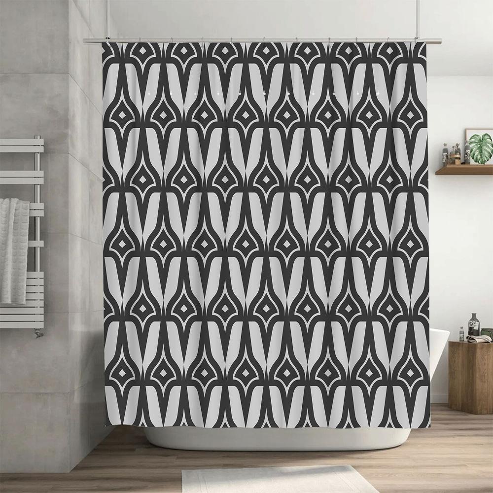 Black White Geometric Shower Curtain for Bathroom Decor with Metal Hook Rings Large Size (72 X 84 Inches)