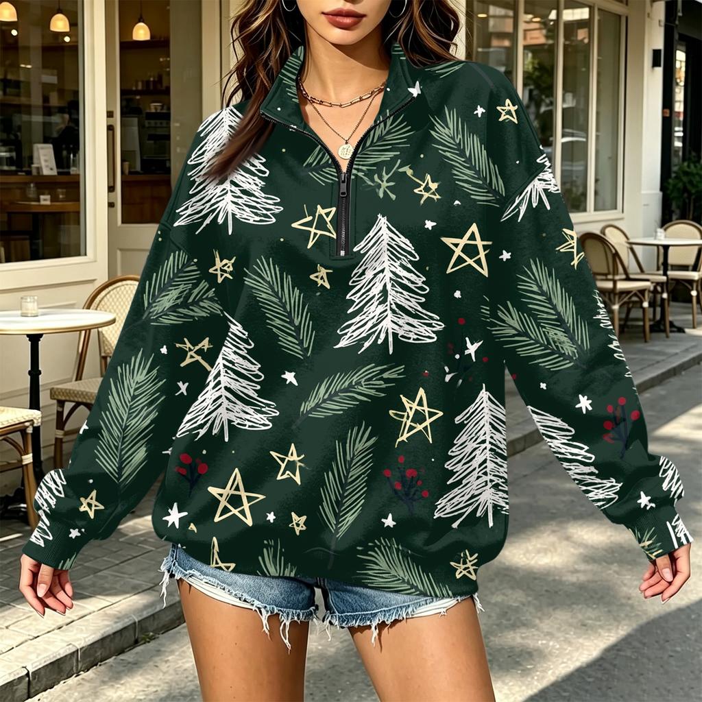 Women's Trendy Printed Half-Zip Sweatshirt Lightweight Casual Pullover for Everyday Wear