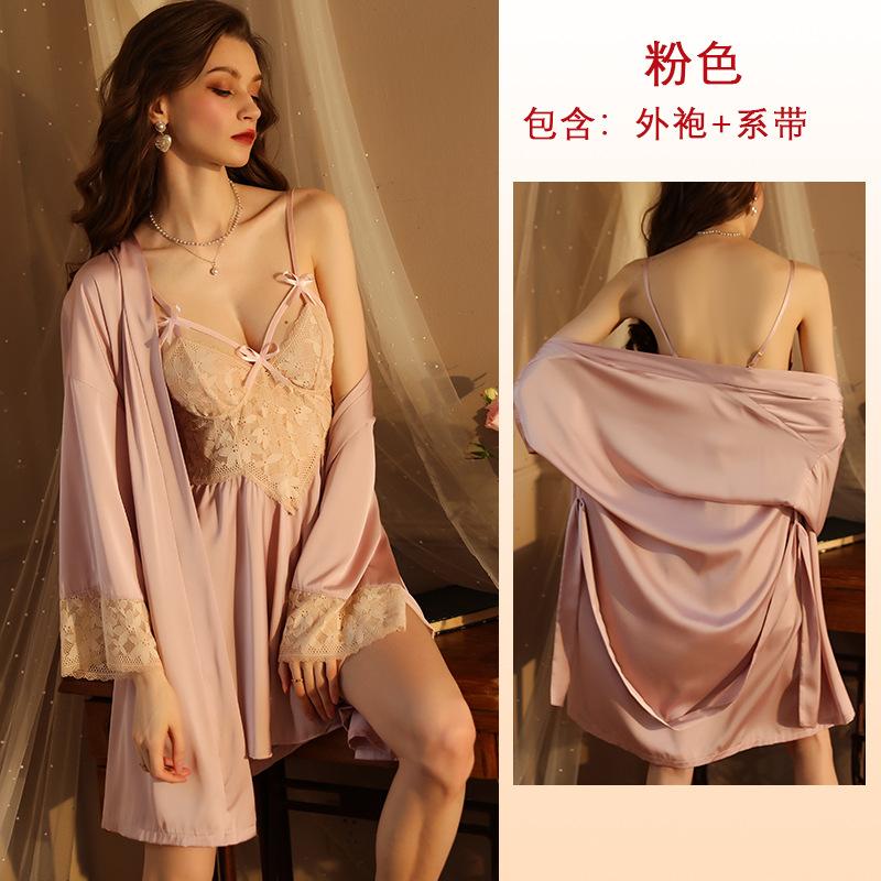 

Новая атласная пижама женская сексуальная глубокий v-образный вырез на шнуровке с длинными рукавами халат ночная рубашка одежда халат L