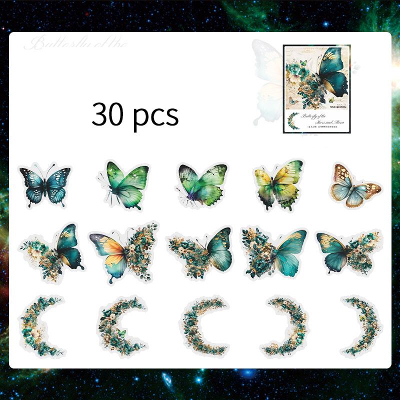 30 pcs/pack Vintage Butterfly PET Stickers Creativity Decorative Hand Account Scrapbooking Junk Journal Supplies