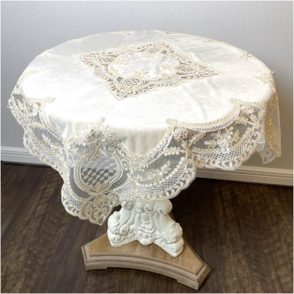 Elegante Tischdecke aus italienischer Spitze, Beige, 85x85cm, für Schönheitssalons und Nagelstudios, 12116TC