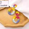 Exaggerated Oval Leather Dangle Earrings: Colorful, Hollow, Holiday Style