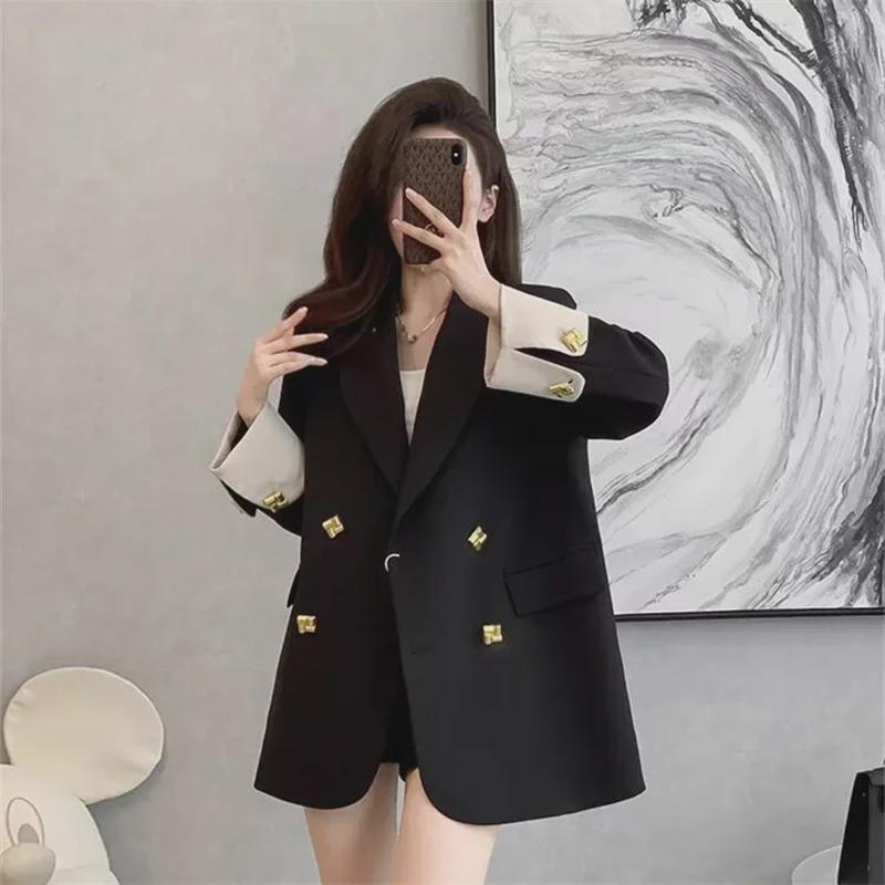 Spring-Autumn 2024 Gold Button One-Size Loose Blazer Jacket