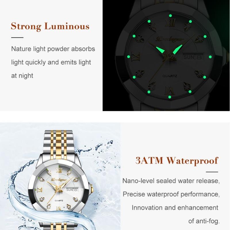 POEDAGAR Luxury Ladies Wristwatch Luminous Waterproof Date Week Woman Dress Watches Stainless Steel Watch Quartz Clock+Box