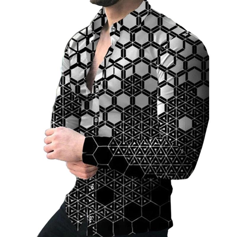 

Осенняя мужская рубашка с геометрическим рисунком и длинным рукавом
