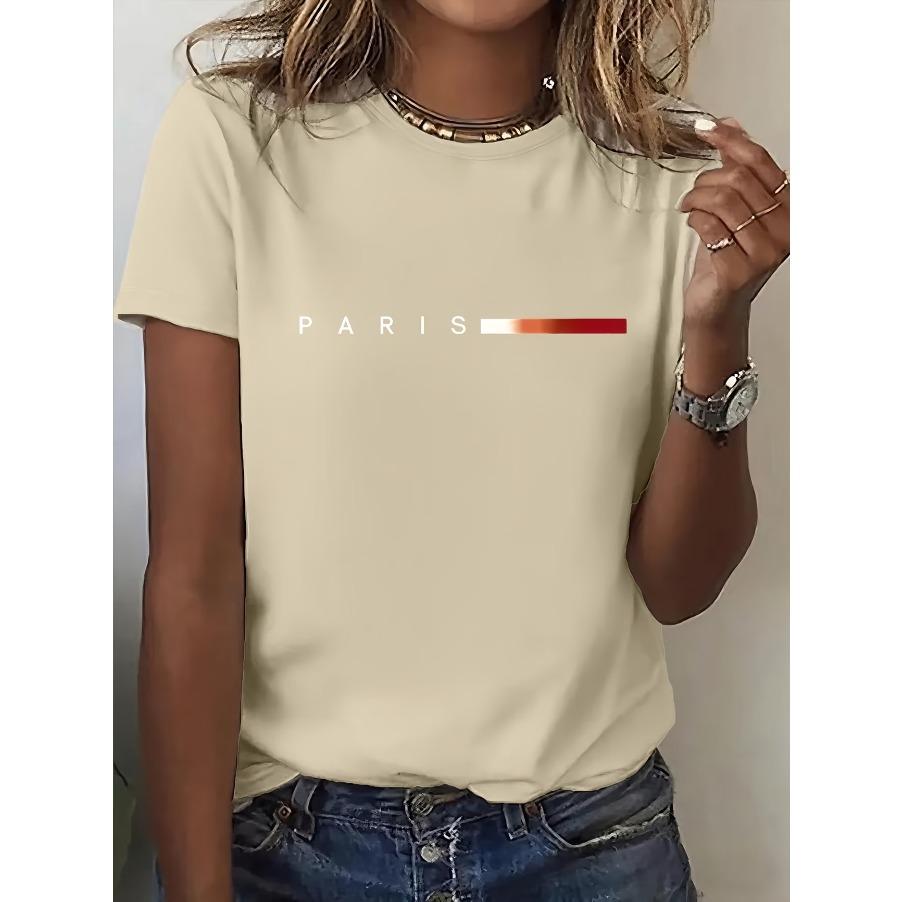 Women's Summer T-shirt - Paris Minimalist Gradient Pattern - Beautiful Women's Round Neck Casual Sports, Comfortable Short Sleeves for All Seasons