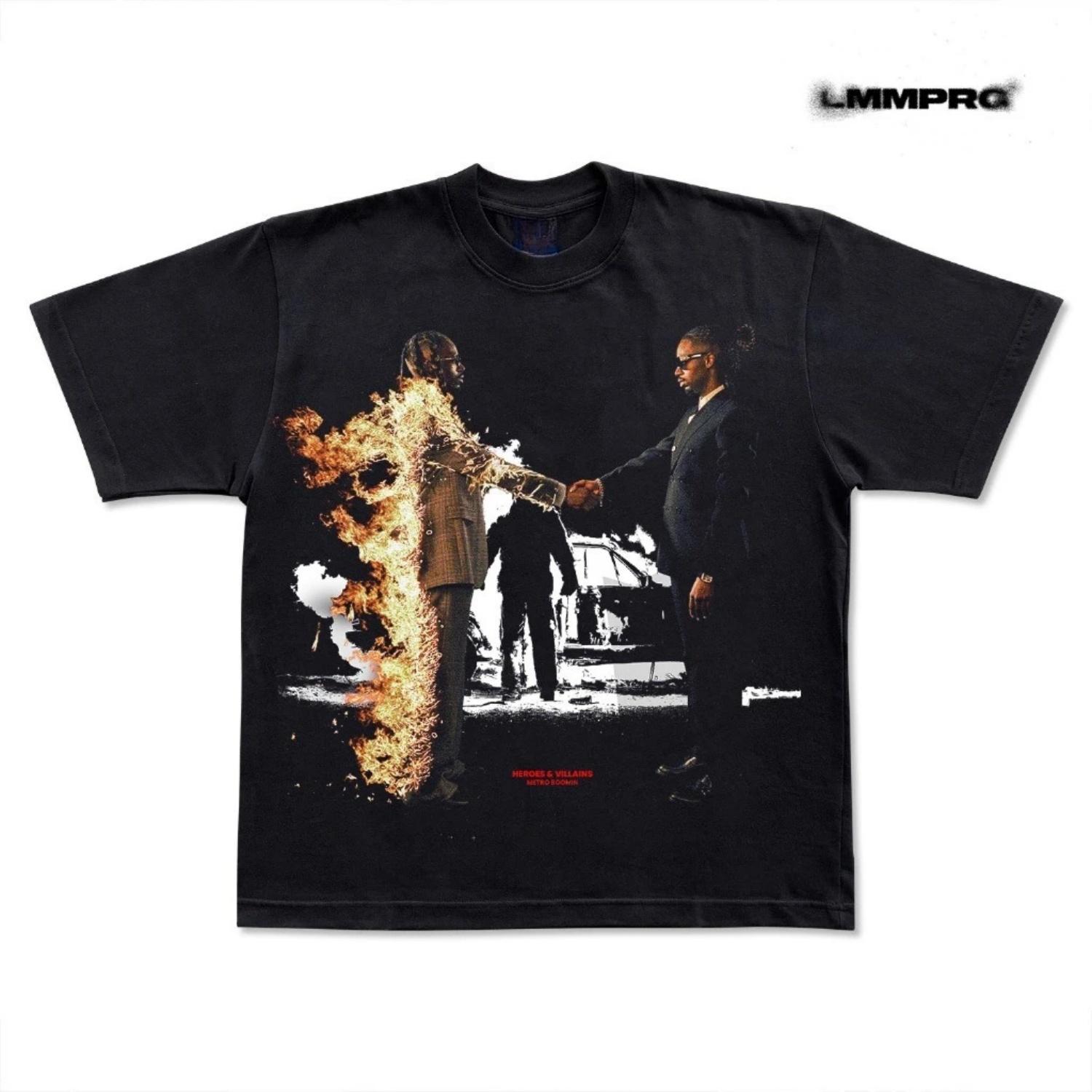 

Американская футболка оверсайз BAJU METRO BOOMIN Герои и Злодеи Новейшая Летняя Мужская и Женская Мода Уличная Одежда XXXXXL чёрный