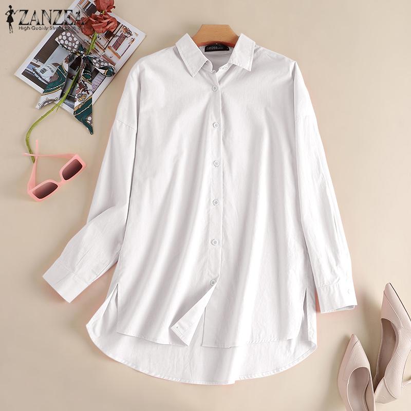

ZANZEA Женская повседневная блузка с отложным воротником и длинными рукавами