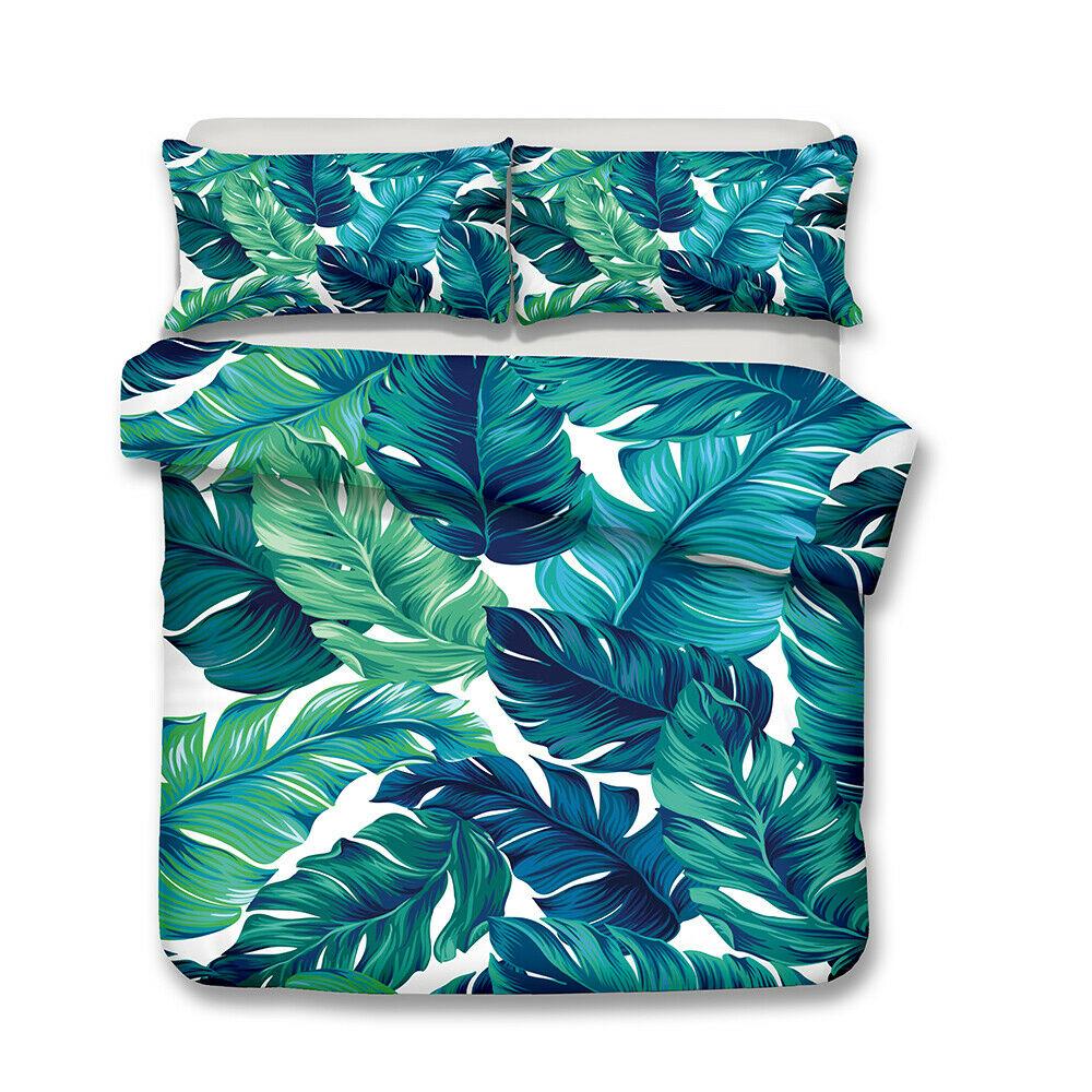 Tropical Duvet Covers Queen Size,Rainforest Luxury Duvet Cover Set, Green Plant Palm Leaf Comforter Cover Set King Twin Size