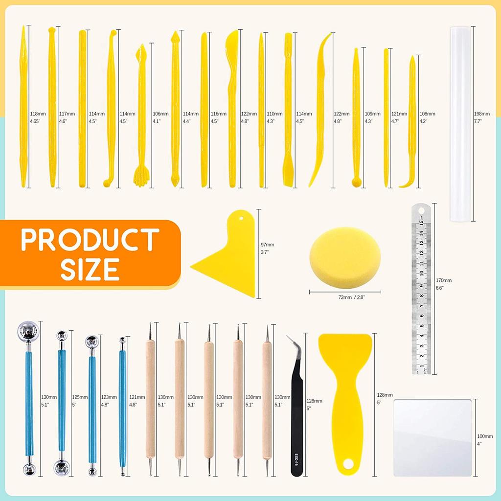 30-Piece Polymer Clay Tools Set Sponge Dotting Pen Plastic Crafts Modeling Tool Ball Stylus Pottery Sculpting Nail Art Supplies