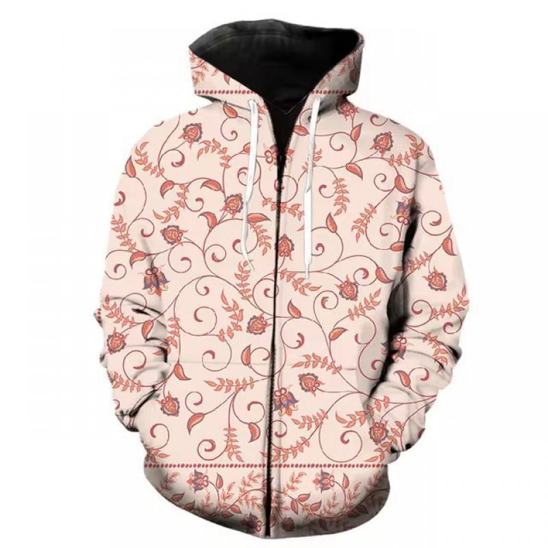 3D Digital Print Hooded Zip-Up Oversized Casual Sweatshirt Men Loose Fit Streetwear