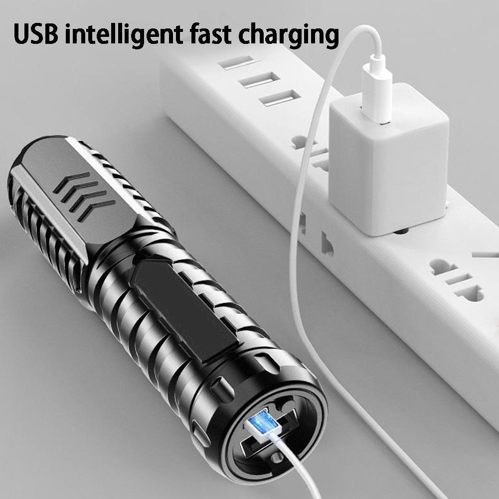 Mini Portable Flashlight USB Rechargeable Small Household Torch Outdoor Camping Hiking Emergency Lighting Light