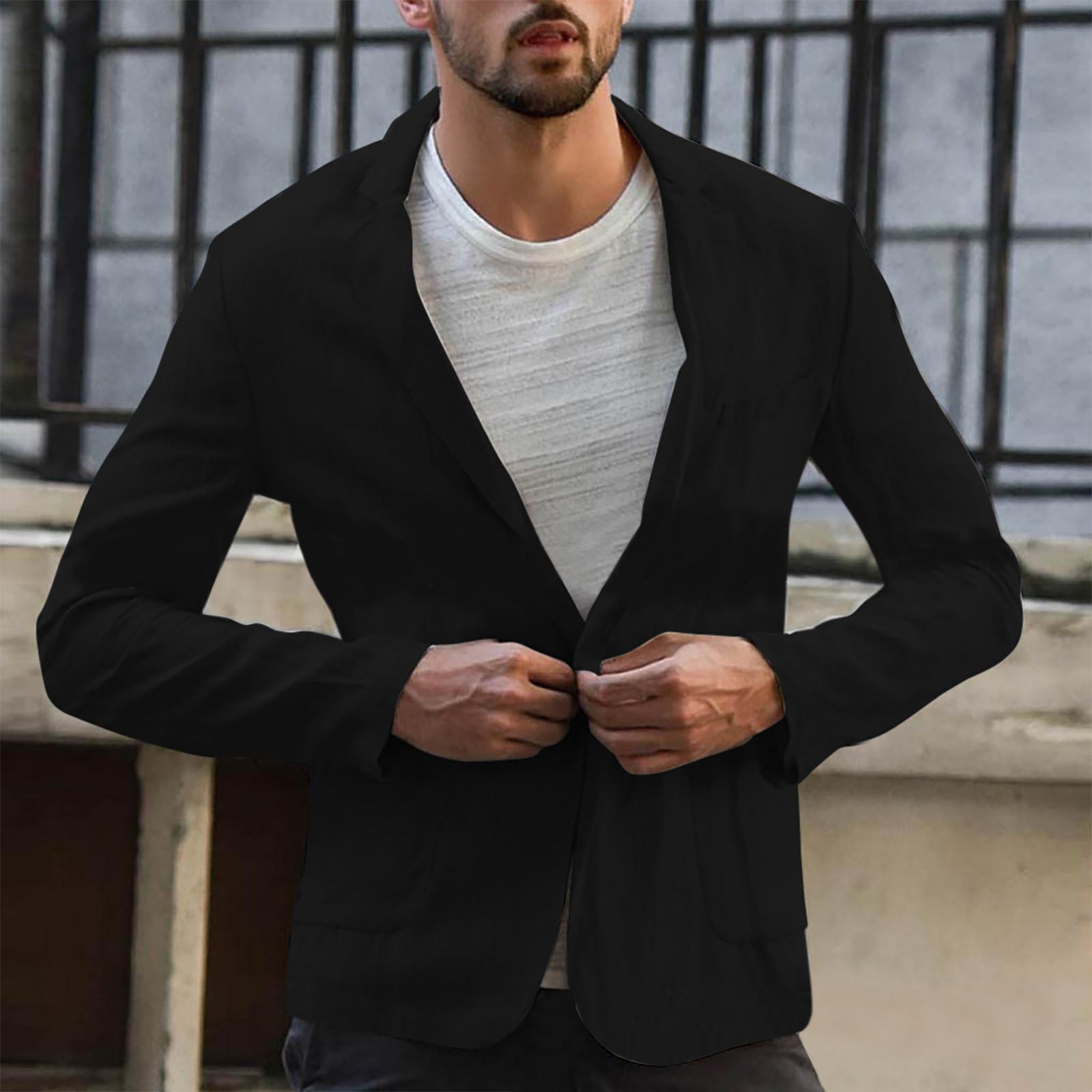 Мужской приталенный пиджак из льняной смеси с карманами — фото 4