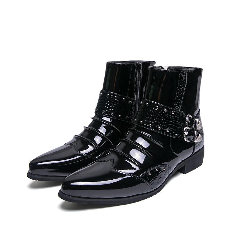 Men's British Style Autumn Leather Chelsea Boots - Shiny, Pointed Toe, High-Top, Formal, Casual, Short Boots