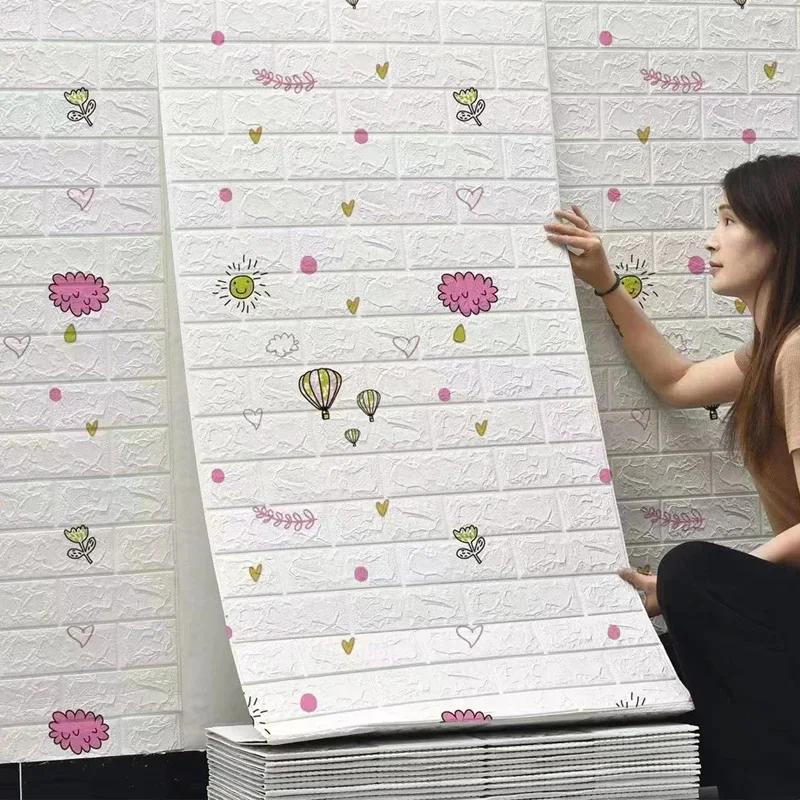 70cm*10m 3D Self-adhesive Foam Tile Wall Stickers for Indoor Wall Decor Living Room Kitchen and Bedroom Bathroom Home Decoration