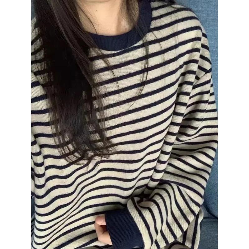 Contrast Striped Sweatshirts for Men and Women Spring and Autumn Loose and Lazy Tops Round Neck Long-sleeved Jackets