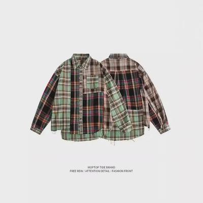 Chemise ample à carreaux et manches longues style hip-hop pour homme