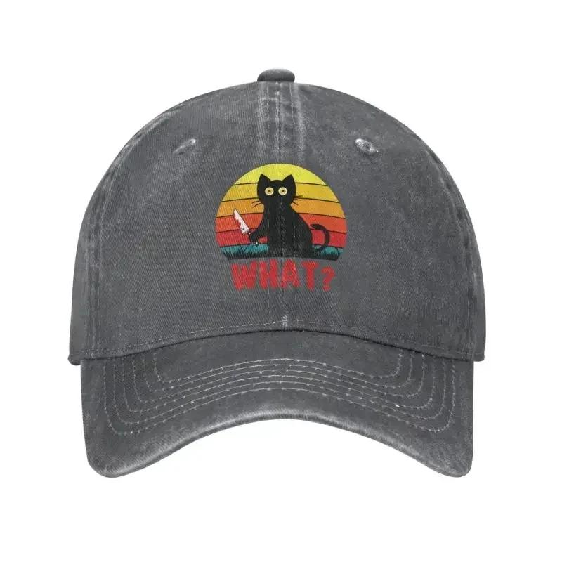 Custom Cotton Black Cat What Baseball Cap for Unisex Women Breathable Murderous With Knife Halloween Dad Hat Outdoor