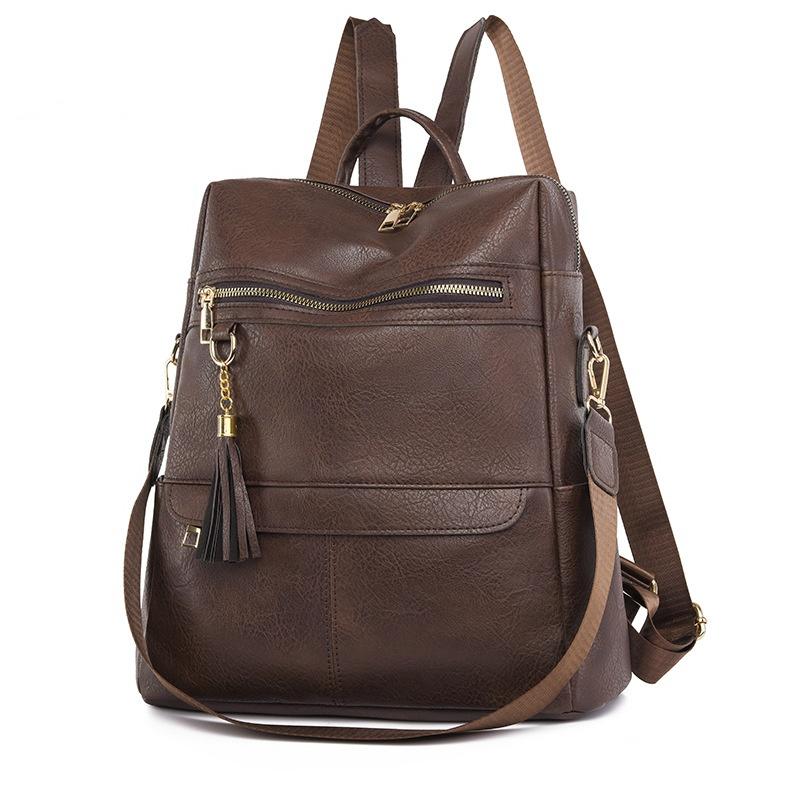 Модные женские рюкзаки дизайнерская сумка через плечо мягкий кожаный рюкзак с кисточками женская дорожная сумка большие школьные сумки для девочек-подростков кофейный 3384₽