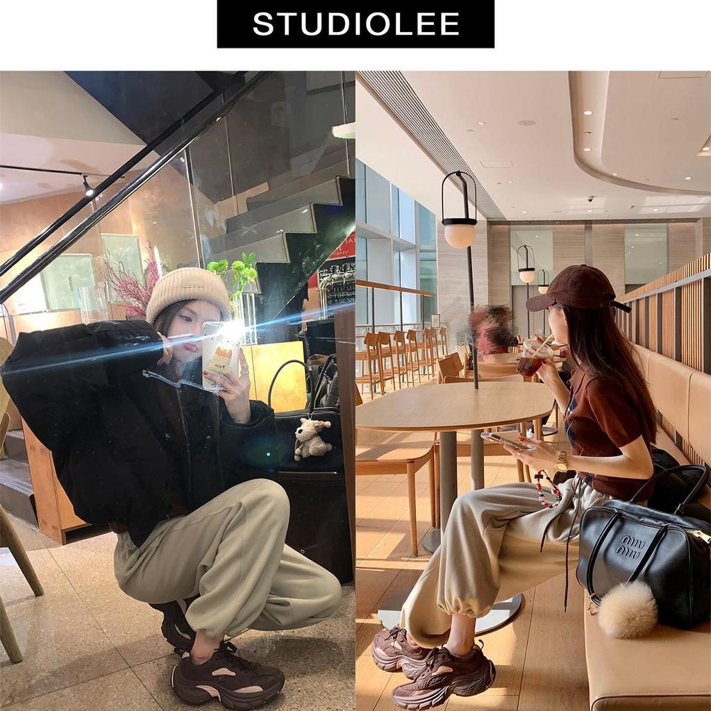 Cowhide version~ Grape Mom same new color matching lace-up heightened thick-soled suede dad shoes women's sports and leisure shoes