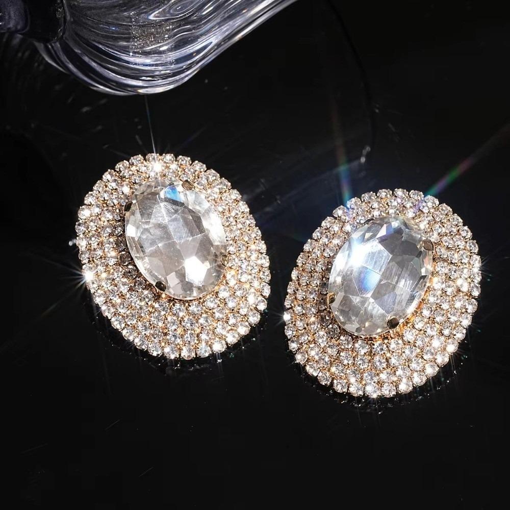 Elegant Oval Crystal Earrings Rhinestone Bling Oval Earrings Large Copper Copper Chain Earrings All Season Wear