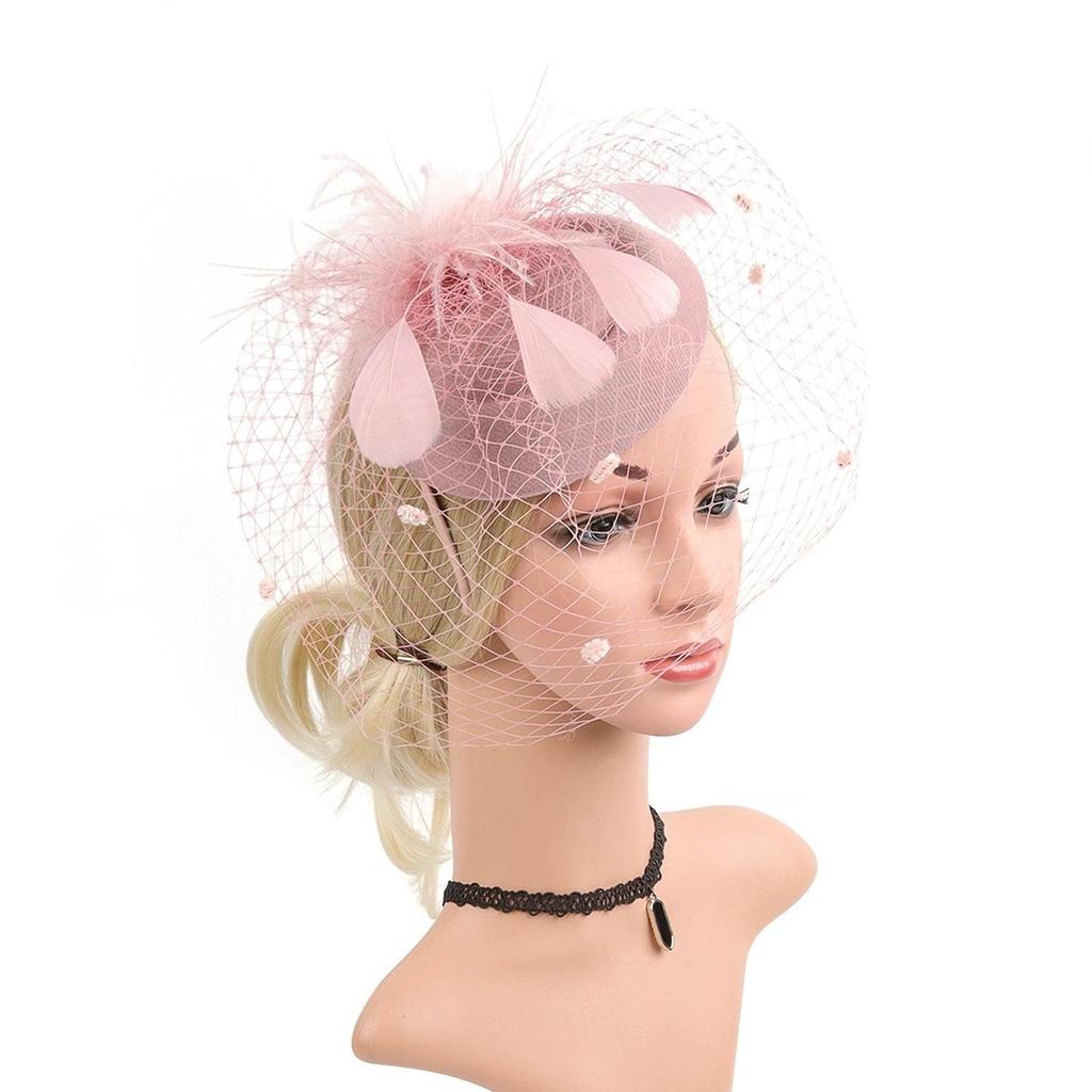 Bridal Wedding Veil Hair Accessories Sinamay Loop Veil Feather Fascinator Formal Hat Kentucky Derby Church Headpiece