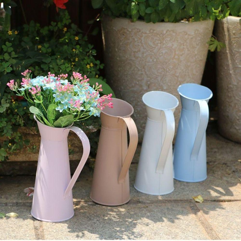 Handicraft Flower Bucket Ornament Iron Art Coffee Pot Pastoral Tin Flower Vase  Outdoor