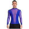 Mens Latin Dance Top Sheer Mesh Patchwork Shiny Rhinestone Mock Neck Long Sleeve T Shirt Stage Performance Blouse