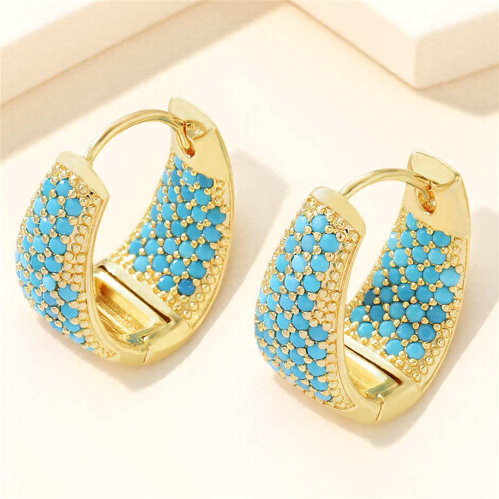Luxury Female Blue Turquoise Stone Hoop Earrings Vintage Fashion Gold Color Wedding  For Women