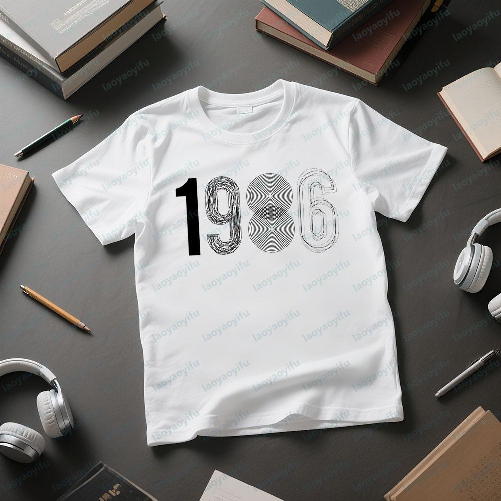 1986 Creative Art Design Simple Lines Graphic Printed Tshirt Birthday Gifts for People Born In 1986 Men Women Casual Tee Tops
