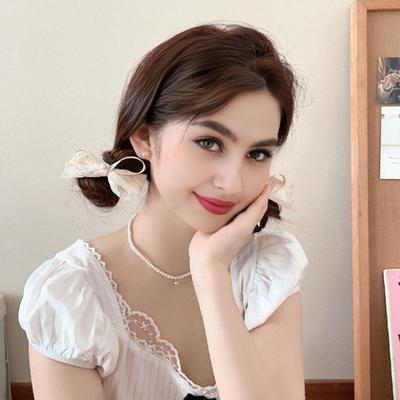 2 Pièces Pinces à Cheveux Fille Non Nocives Pinces Arrondies avec Dentelle Douce Ruban Satiné Décor Noeud Outil de Coiffage Mèche Accessoires pour Cheveux